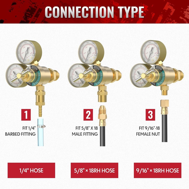 bestarc Argon CO2 Regulator Gauges Gas Welding with 9.8FT Gas Hose, CGA580 Inlet Connection, 0-4000PSI Input Pressure for MIG and TIG Welding - Image 3